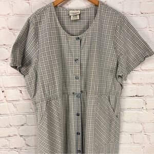Vintage Faded Glory Dress Womens 20 Blue Beige Plaid Short Sleeve Knee Length